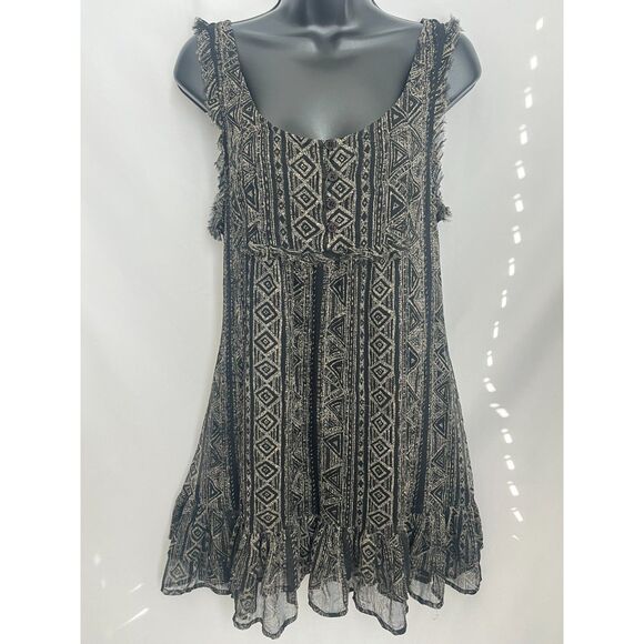 Billabong Mini Ruffle Boho Dress Size M Geometric Aztec Print Dress Witchy - Picture 1 of 11